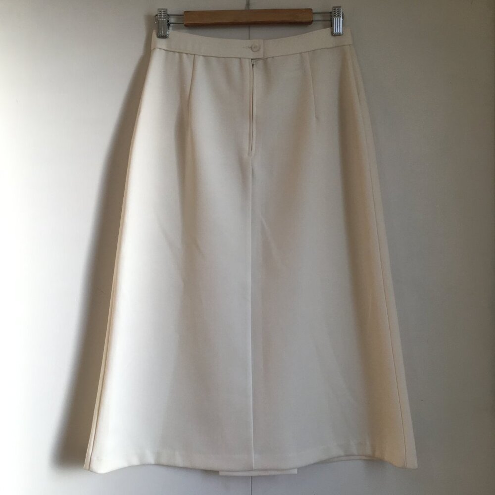 VTG Koret Ivory Kick Pleat Midi Skirt 28W Clean Girl Minimalist Quiet Luxury - Picture 2 of 14